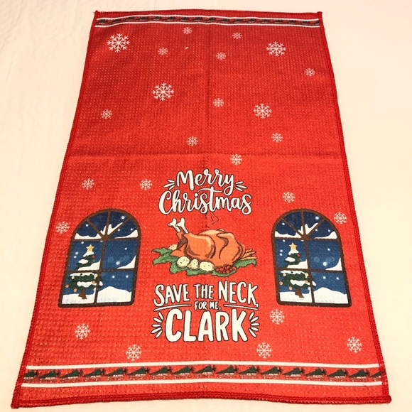 Red Christmas Towel with Save The Neck For Me Clark Text 15" X 24" - Picture 1 of 5